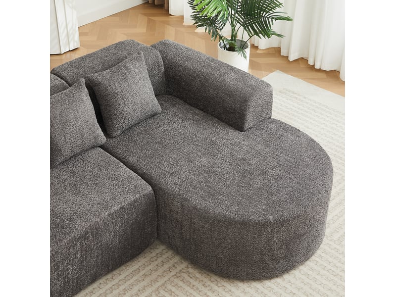  Canapé d'angle 3 places en tissu gris anthracite, méridienne droite, design arrondi wabi-sabi pour salon  - Conforama D