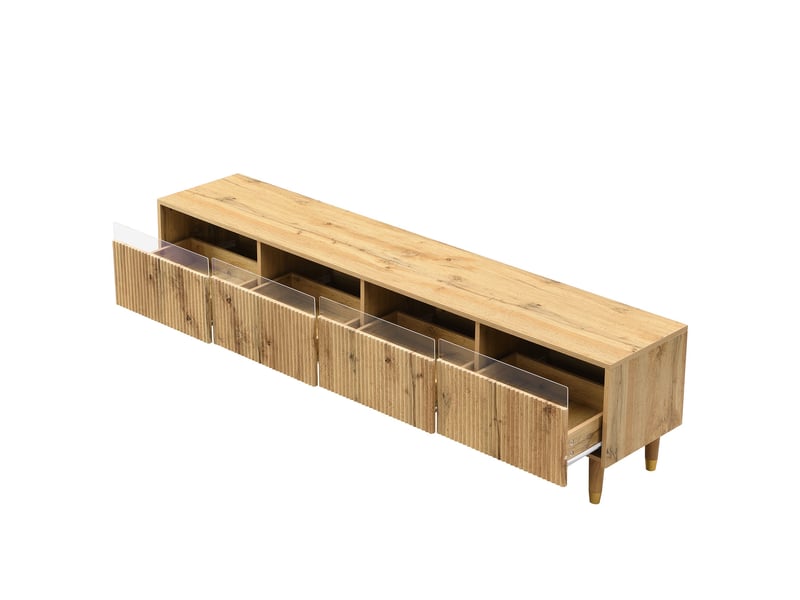  Ensemble meubles led : meuble tv 4 portes &amp; table basse 2 tiroirs, design bois &amp; or, effet vague et façade acrylique  - Conforama W