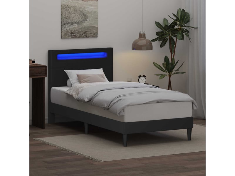  Lit simple- lit adulte -  cadre de lit avec bandes led noir 100 x 200 cm simili cuir  - Conforama C