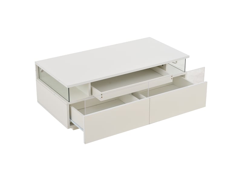  Table basse blanche brillante 90x45 cm avec led et 2 tiroirs  - Conforama E