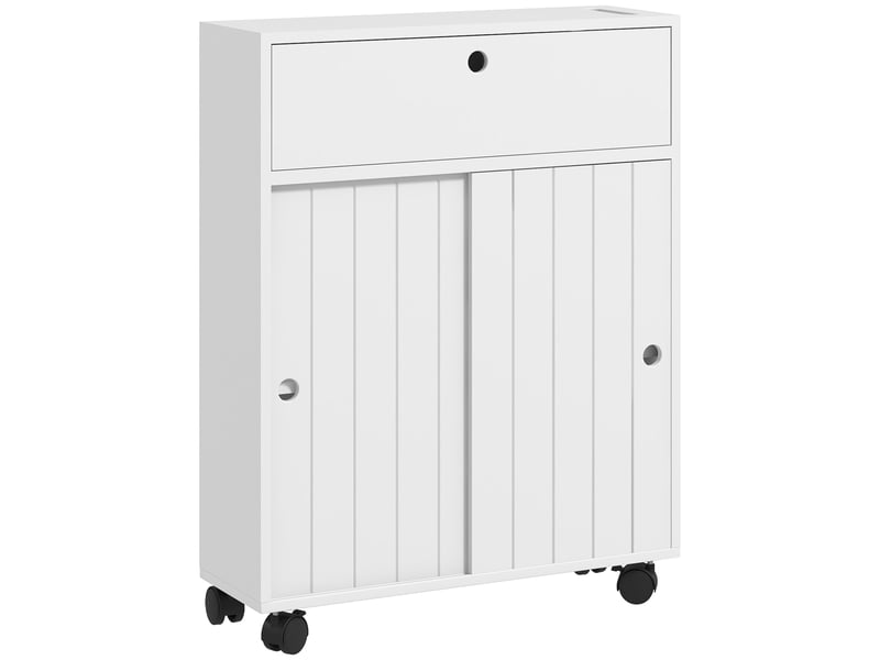  Meuble de rangement toilette salle de bain avec rangement papier toilette sur roulettes - blanc 52 x 17 x 67 cm  - Conforama B