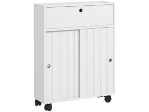 Meuble de rangement toilette salle de bain avec rangement papier toilette sur roulettes - blanc 52 x 17 x 67 cm