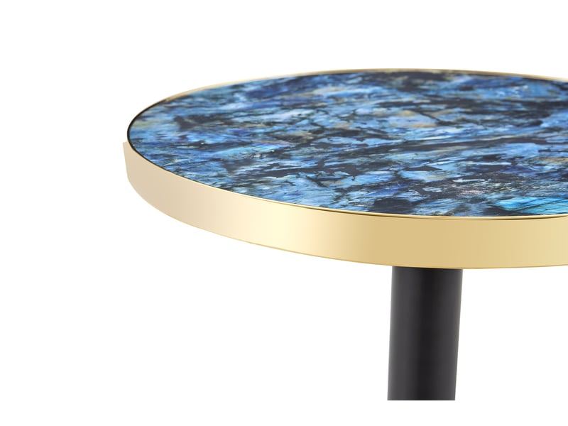  Table d’appoint ronde, table basse moderne table salon plateau marbre bord doré, design moderne, métal, coloris bleu  - Conforama E