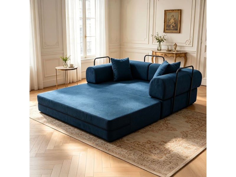 Canapé 2 places convertible et modulable bergerac tissu doux texturé bleu Bergerac - Conforama D