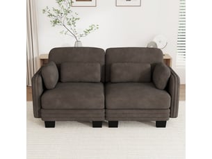 Canapé droit compressé fixe REDOM  2 places Tissu marron