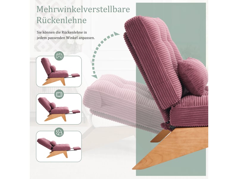  Fauteuil de salon inclinable avec repose-pieds 127x73x90cm velours côtelé rouge bordeaux loungesessel cord burgunderrot  - Conforama R