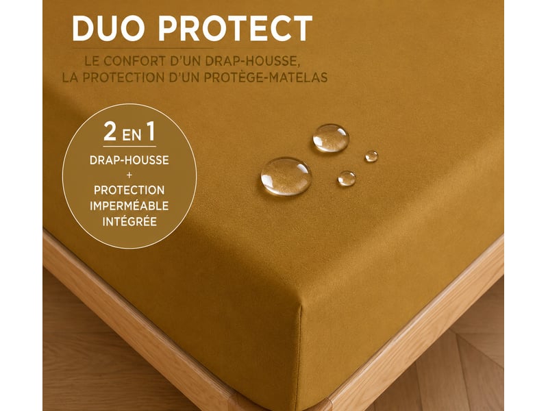  Drap housse 2 en 1 imperméable 90 x 190 cm coton 57 fils duo protect caramel CP-DHDUOPROTECT90-CARAMEL - Conforama B
