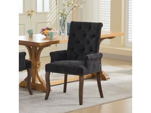 Chaise de salle à manger capitonnée en velours chenille gris charbon - pieds bois courbés - pièce unique de1895bk