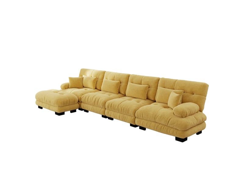 Canapé d'angle, canapé modulable – style cloud, 4 places, pouf amovible, jaune - Conforama D