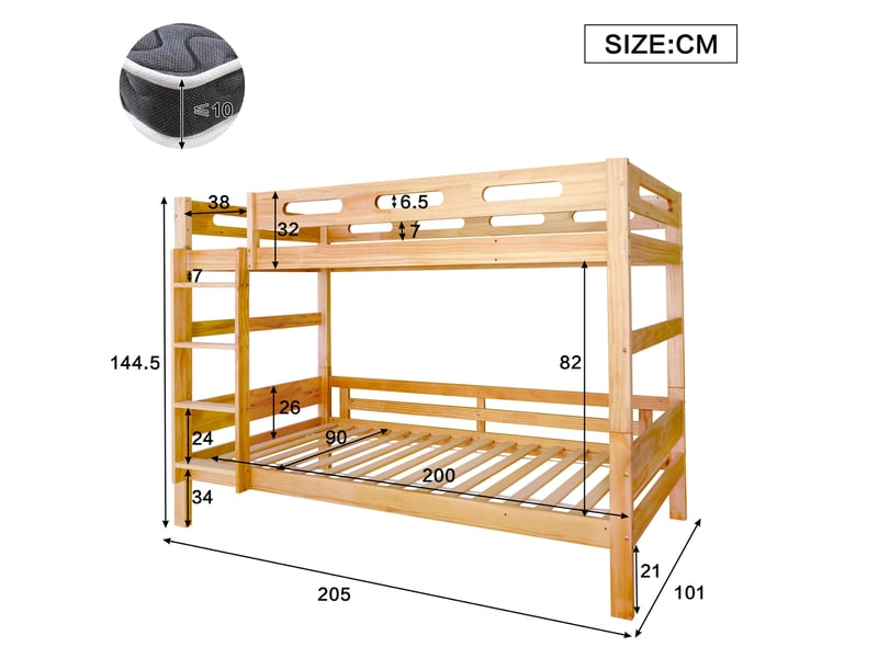  Modenvie lit superpose separable 90x200 cm - structure en pin massif, sans matelas - naturel  - Conforama C