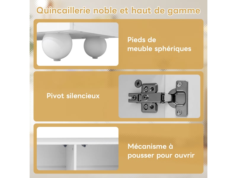  Meuble tv moderne blanc, portes en relief rond 3d, corps blanc mat, 180,5 x 38 x 50 cm  - Conforama E