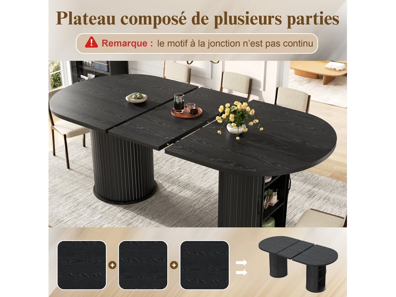  Table à manger extensible, 149,8x80x75 cm, avec espace de rangement, repas, salle à manger, pratique, mdf, coloris noir  - Conforama E