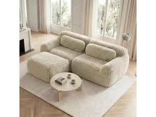 Canapé d’angle modulable en l 2 places 204 cm - canapé nuage sans montage - mousse 32d - tissu peluche ultra-doux - avec coussins - kaki clair