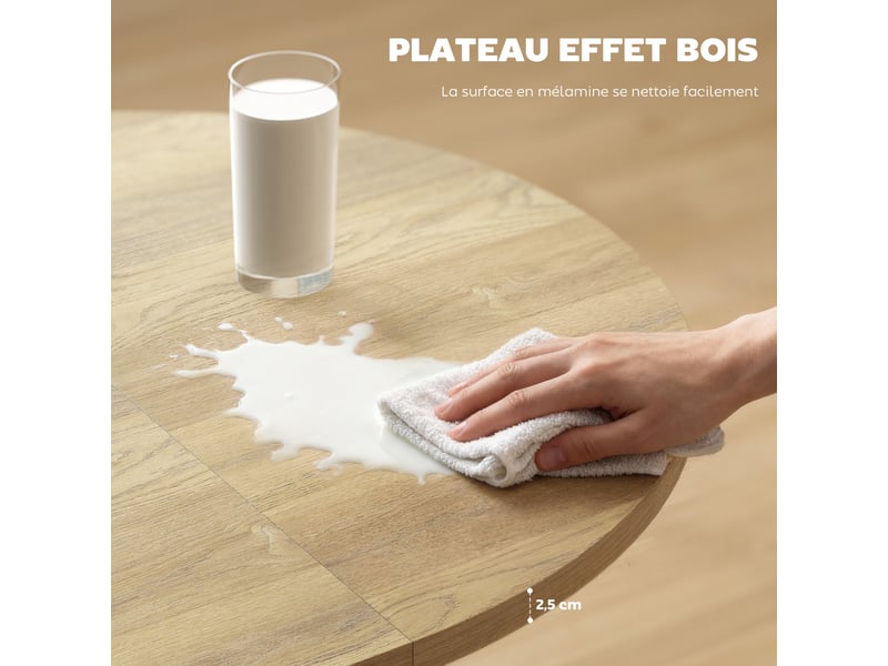 Table à manger extensible ovale pour 4 à 6 personnes, effet bois naturel, table de cuisine avec rallonge 100-135 cm - Conforama R