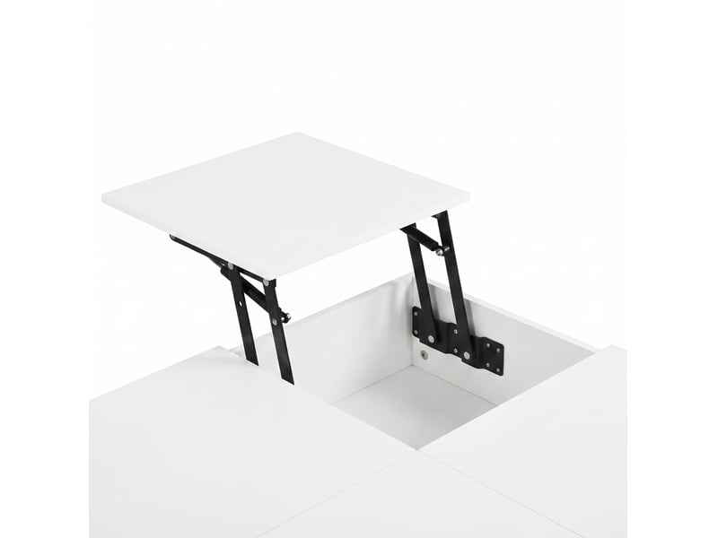  Table basse relevable 72x72x35 cm, tiroirs, plateau à abattant, led app, finition haut‑brillante, mdf, blanc  - Conforama E