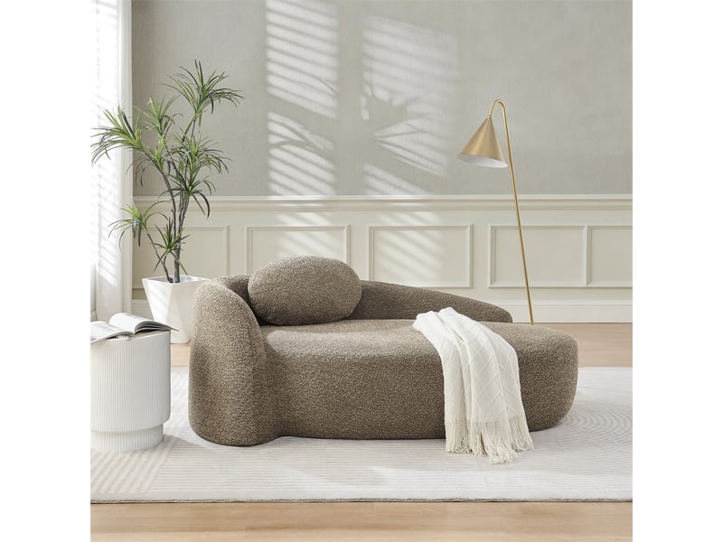  Canapé méridienne tissu bouclette - 170x96x62cm - banquette lounge arrondie avec coussin mousse haute densité - marron  - Conforama B