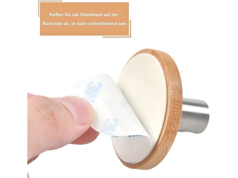 Lot de 4 crochets muraux en bambou, autocollants en acier inoxydable, sans perçage, antirouille, résistants à l'eau, pour salle de bain, cuisine, gris - Conforama E