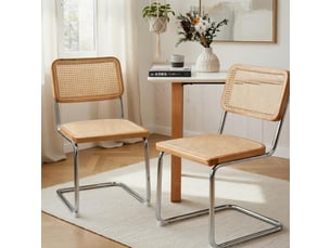 Lot de 2 chaises de salle à manger en velours et rotin avec pieds chromés design moderne milieu de siècle rembourrées pour salon cuisine