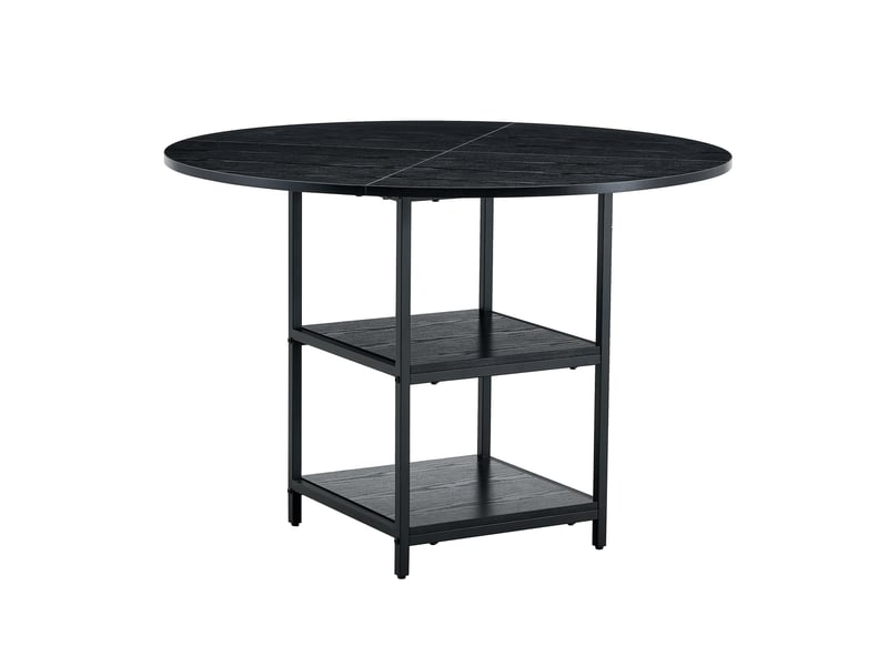 Table à manger ronde,107x107x75 cm,avec 2 rangements,mdf,noir effet bois - Conforama D