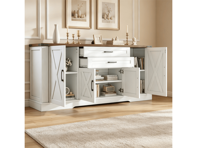  Buffet bas 160x39x81,5 cm blanc avec 2 tiroirs, 4 portes, étagères réglables Fay Lum - Conforama B