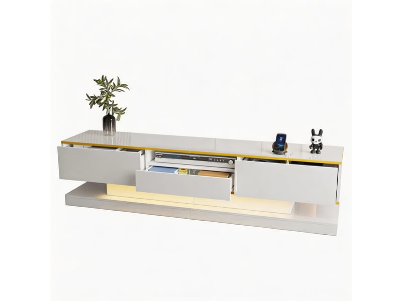 Meuble tv moderne 3 tiroirs compartiment ouvert brillant led couleurs changeantes 180x38x45 cm