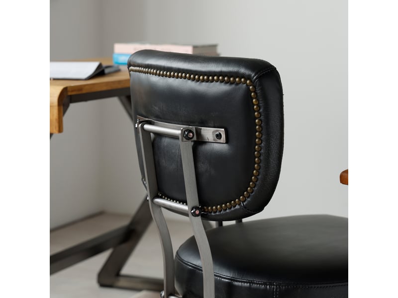  Chaise de bureau en cuir noir, fauteuil de direction ergonomique avec accoudoirs en chêne et hauteur réglable, 63x51x82 cm  - Conforama R