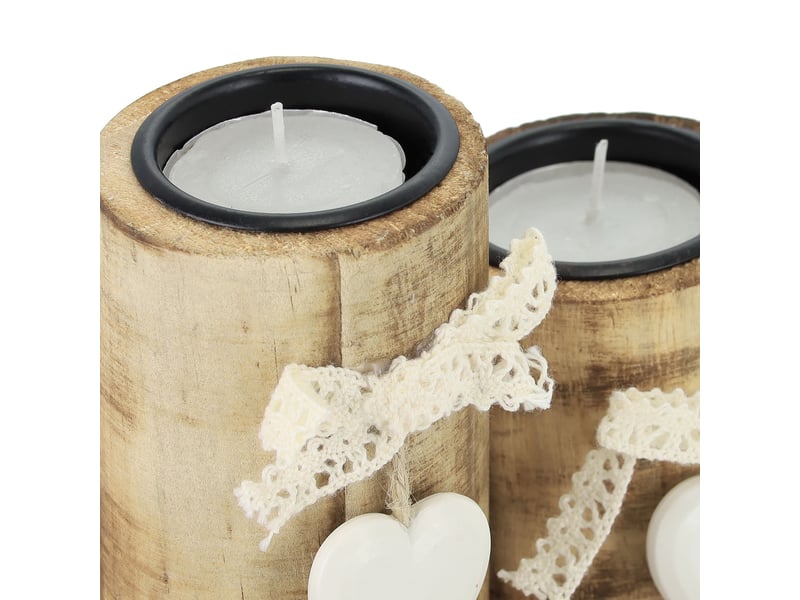 Lot de 3 porte-bougies décoratifs effet bois décor romantique cosy 30 x 10 x 10 cm en plastique marron 13_0011897  - Conforama C