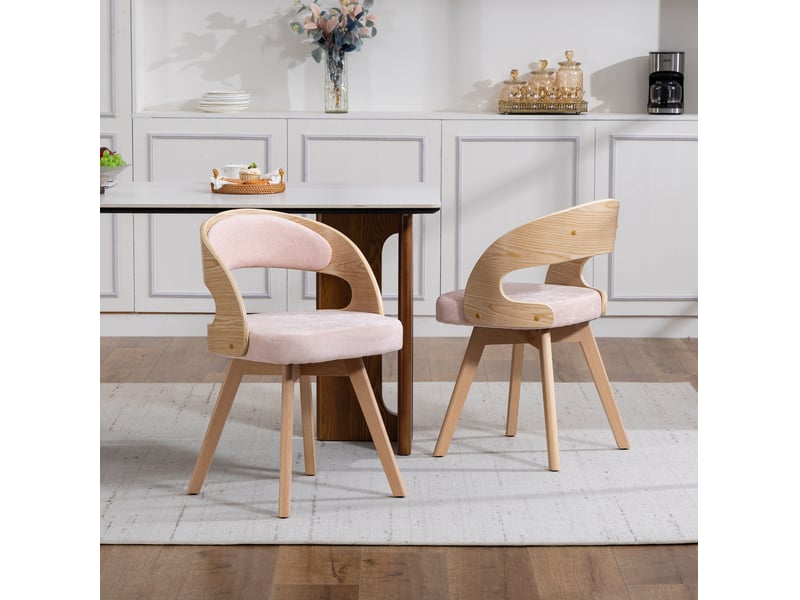  Lot de 2 chaises de salle à manger en bois rose, pivotantes à 360° avec assise rembourrée en lin  - Conforama C
