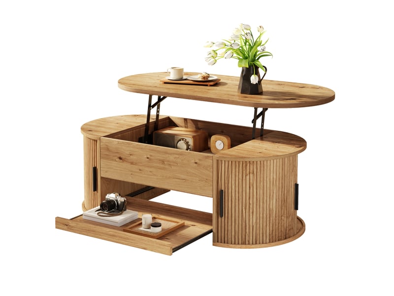  Table basse relevable avec rangements et portes coulissantes 110 cm homvra  - Conforama A