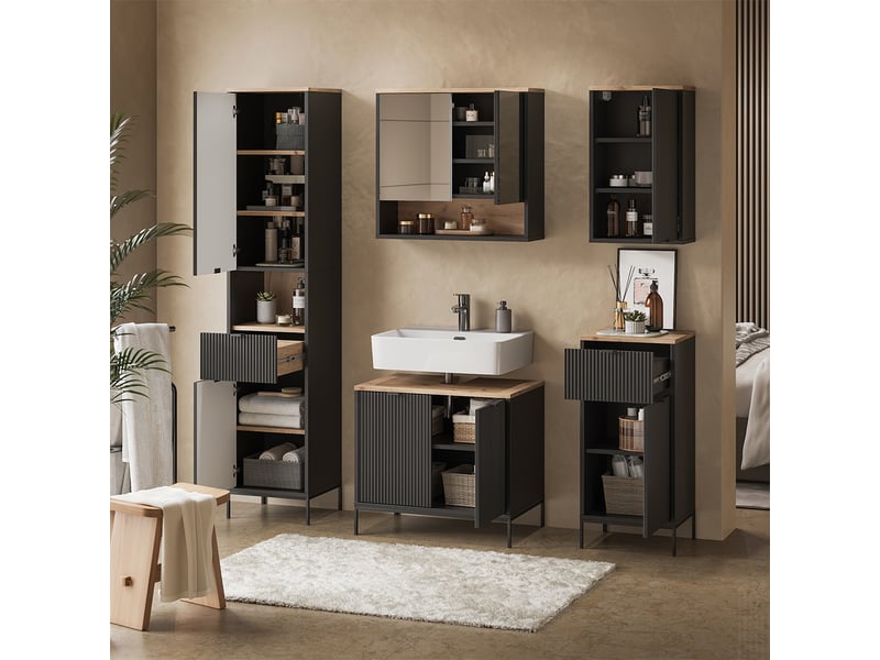  Vicco meubles bain, noirchêne viking, 5 pièces  - Conforama E
