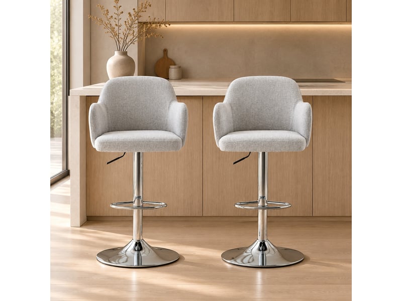 Tabourets de bar lot de 2 hauteur réglable - lpospi - dossier avec accoudoirs, pivotants à 360°, tissu - gris et marron  - Conforama C