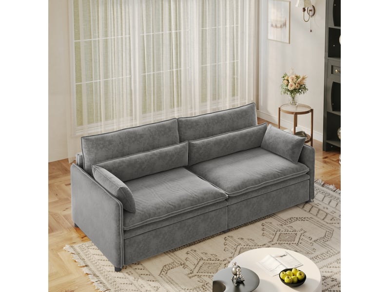  Canapé-lit 3 places 206 x 91 x 86 cm – gris clair – convertible 3-en-1, dossier réglable et rangement intégré  - Conforama C