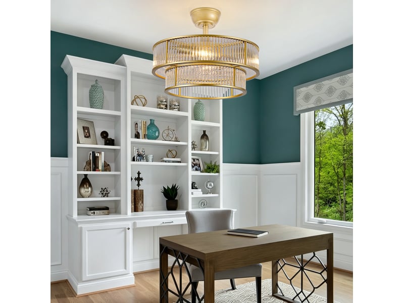  Ventilateur de plafond décoratif 19 pouces en abs doré et verre, contrôle apptélécommande, 6 vitesses  - Conforama E