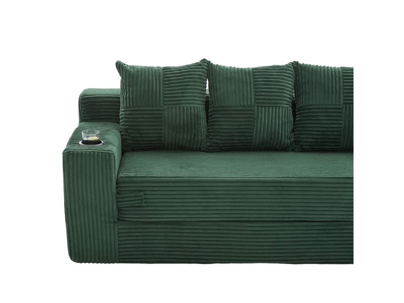  Canapé modulable 2 places velours côtelé vert émeraude design contemporain avec rangement latéral et porte-gobelets intégrés  - Conforama R