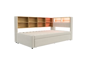 Lit gigogne 90x200 cm <strong>LEYTN</strong>  <strong></strong> coloris beige