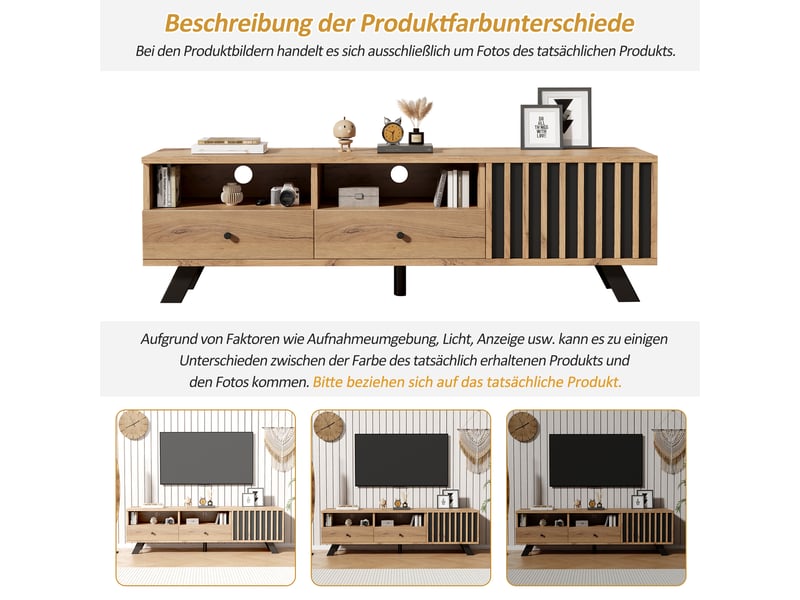  Meuble tv 150 x 38 x 44 cm effet bois, 2 tiroirs et 1 placard, jusqu’à 60 pouces  - Conforama C