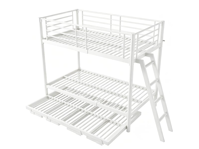 Lit superposé enfant 90x200 cm avec lit gigogne, en métal blanc, sans matelas - Conforama R