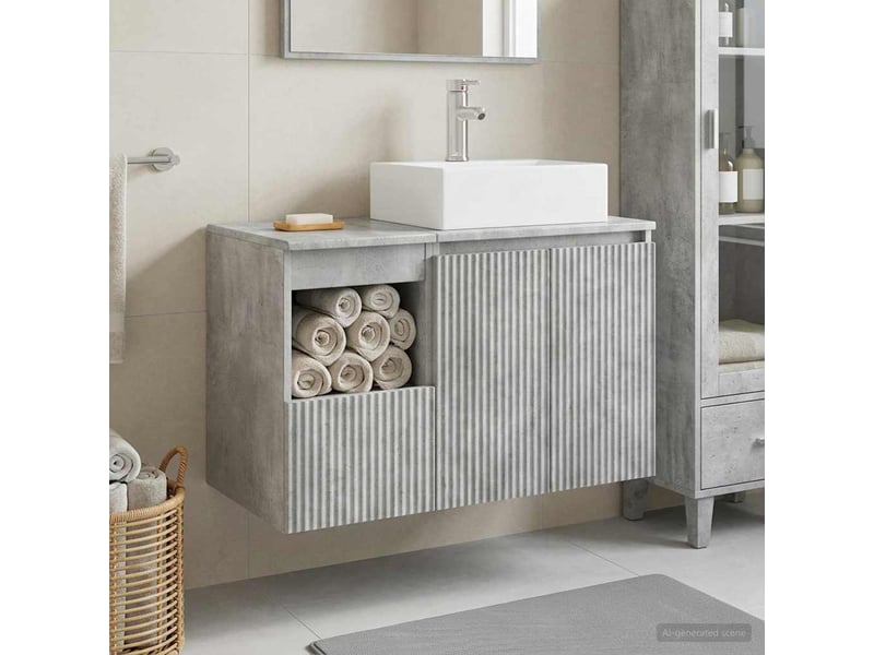  Ensemble de mobilier de salle de bain 2 pc gris béton cf64152  - Conforama B