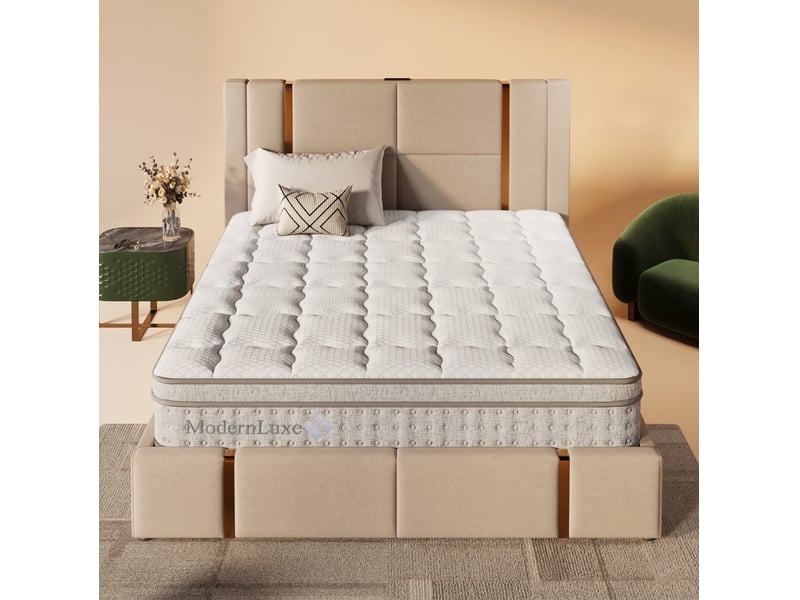 Matelas double 140 × 190 cm à ressorts ensachés 7 zones h3, mousse froide et dessous antidérapant, chambre, blanc et gris - Conforama B