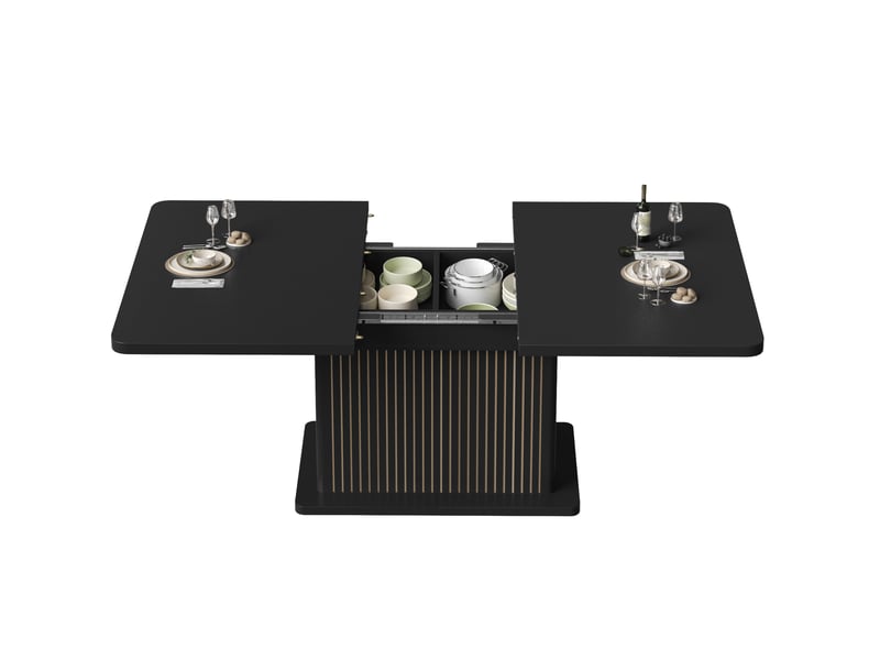  Table à manger extensible 120-160 cm avec rangement caché en mdf, noir mat  - Conforama A