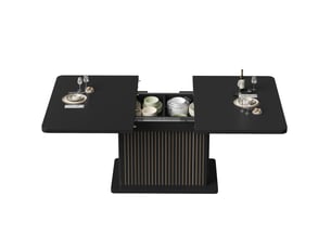 Table à manger extensible 120-160 cm avec rangement caché en mdf, noir mat
