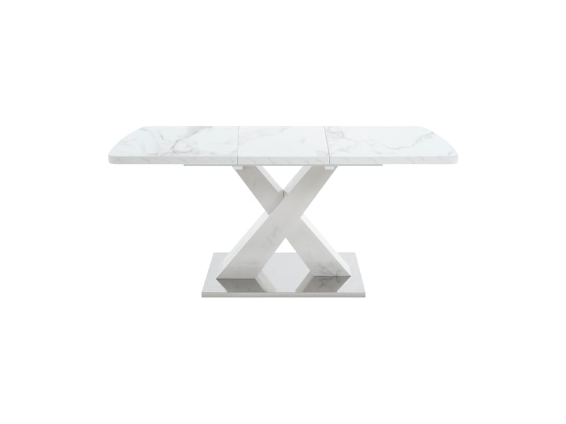 Table à manger extensible 120-160 x 80 cm, plateau mdf effet marbre blanc, piètement en x avec base métal, table rectangulaire moderne - Conforama A