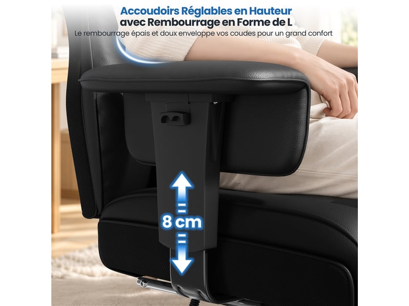  Fauteuil de direction ergonomique à dossier haut avec repose-pieds et accoudoirs réglables 616443 Black - Conforama W