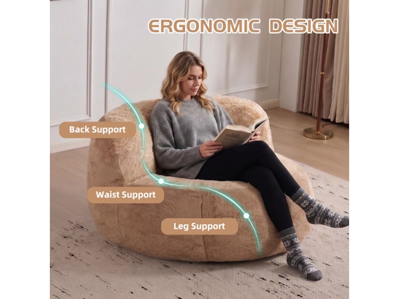  Pouf géant xxl en fausse fourrure – rembourrage en mousse déchiquetée – sans montage – marron et camel  - Conforama D