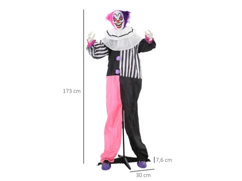  Clown effrayant halloween animé rose et violet avec rire sonore, décoration horrifique  - Conforama E