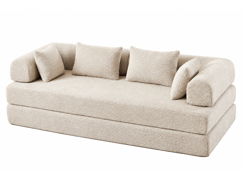  Canapé convertible modulable 2 places 4-en-1, dossier réglable, sans montage, antidérapant, anti-taches, 4 coussins, chenille beige  - Conforama A