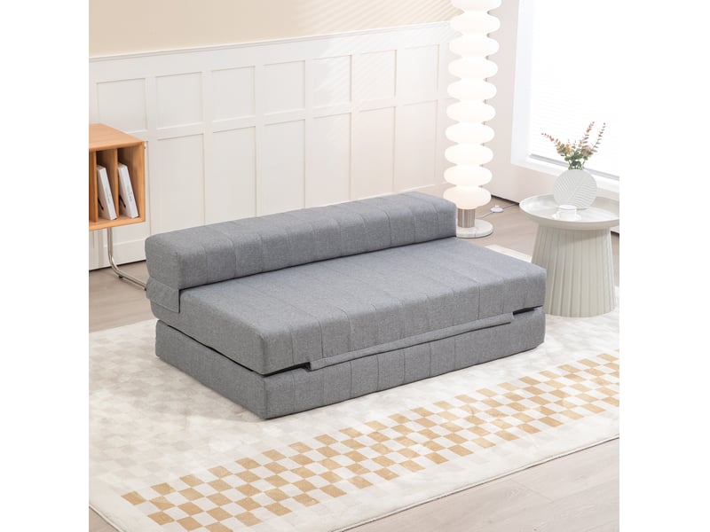  Canapé-lit de sol modenvie 2 places pliable 2-en-1 en polyester gris 138 x 80 x 50 cm  - Conforama B