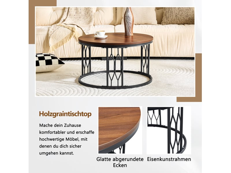  Table basse ronde moderne – plateau mdf effet bois noyer et structure métal – ø 70 x h 40,5 cm  - Conforama D