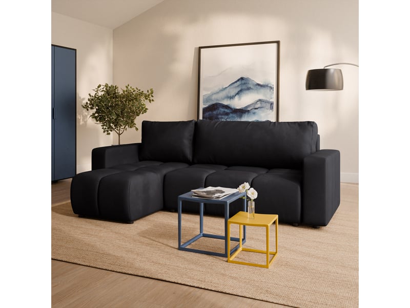 Canapé d'angle ramil, tissu peluche noir - Conforama B