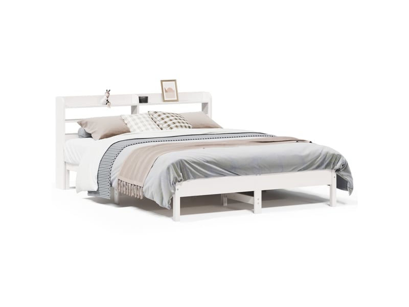  Lit double- lit adulte -  cadre de lit sans matelas blanc 150x200 cm bois de pin massif  - Conforama A